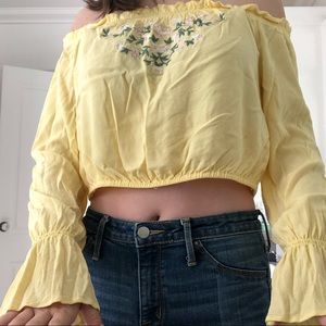 floral embroidered off the shoulder crop top